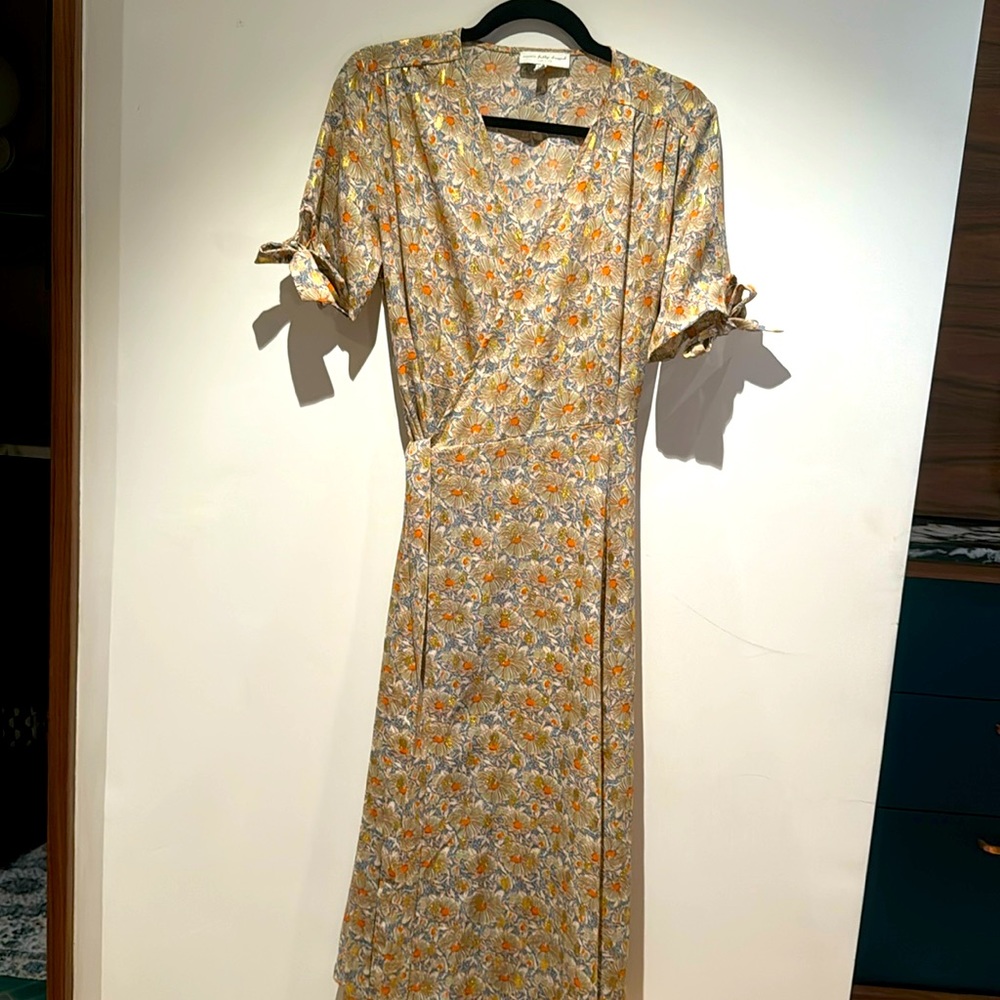 Gold floral wrap dress